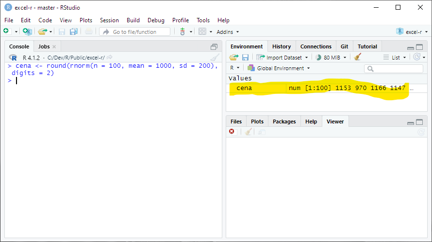 RStudio: Výsledek přiřazení
